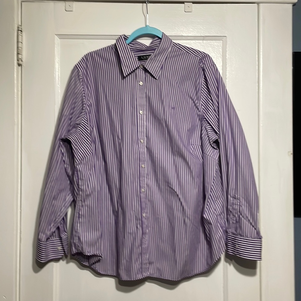Lauren Ralph Lauren Non Iron Button Down Shirt 2x Purple Stripe
